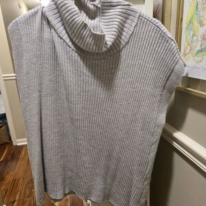 Eileen Fisher Cream Ribbed Knit Poncho